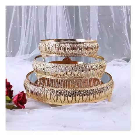 Wedding Table Decoration European Style rack 3pc set Hollowed-out golden cake dessert display stand cake table shelf