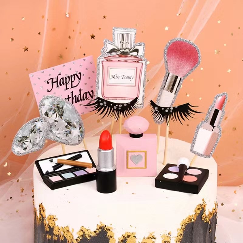 new arrival paper Perfume Lipstick Cake Topper Girls Wedding Bride Party Bachelor Makeup Cupcake Toppers Decor