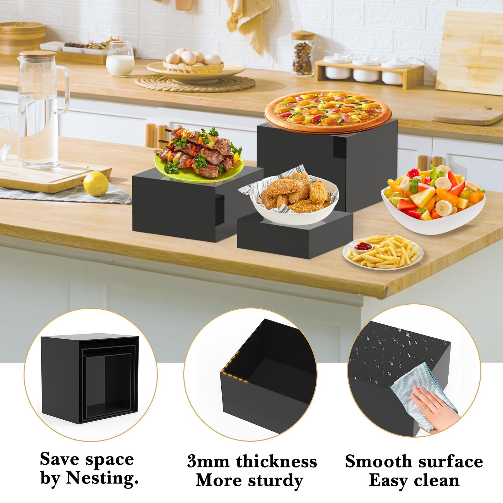 Factory wholesale Set of 3 Square Food Display Set Dessert Table Acrylic Display Boxes Cube Riser for cake decorating supplies
