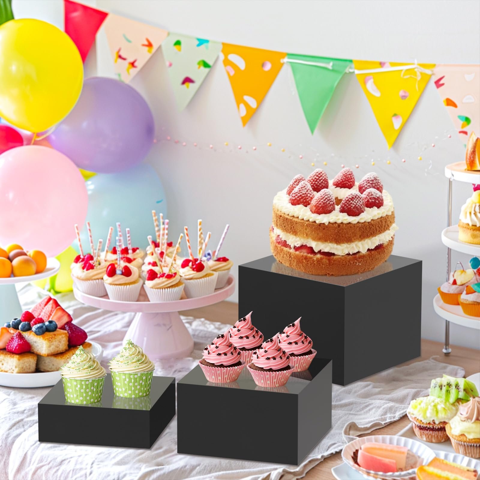 Factory wholesale Set of 3 Square Food Display Set Dessert Table Acrylic Display Boxes Cube Riser for cake decorating supplies
