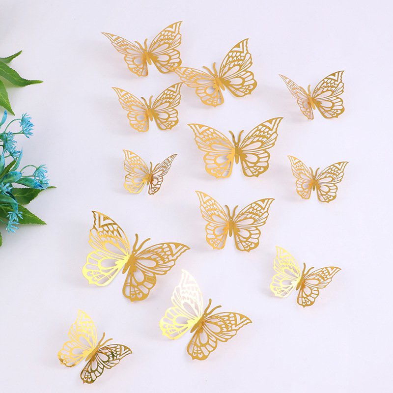 Fashion Beautiful 3D Hollow Paper Butterfly Wall Sticker 3d Butterfly Wall Decal Wedding Party Decoration Background Butterflies