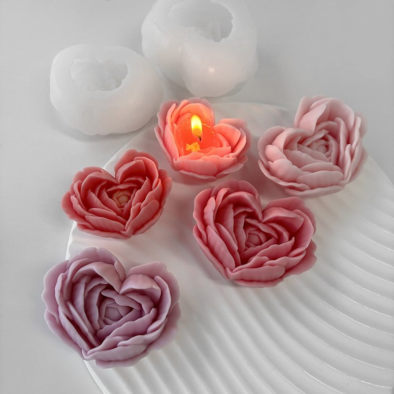 Candle Moulds 3D Love Flower Silicon Molds For Candles Heart Rose Relief Soap Gypsum Resin Making Kit Molde De Vela Candle Molds