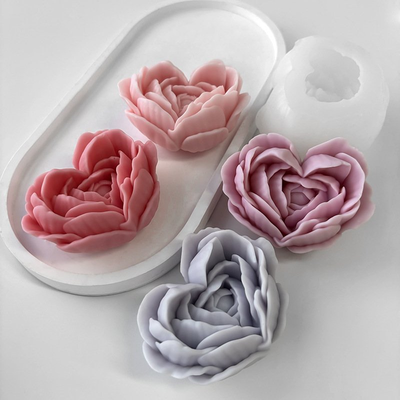 Candle Moulds 3D Love Flower Silicon Molds For Candles Heart Rose Relief Soap Gypsum Resin Making Kit Molde De Vela Candle Molds