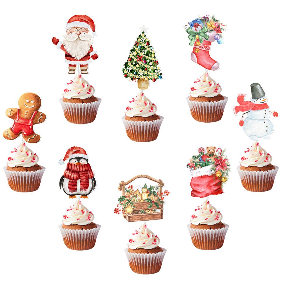 Youlun 12pcs Merry Christmas Cake Topper Decoration for New Year Holiday Christmas Parties Favors Baking Cupcake Cake Toppers