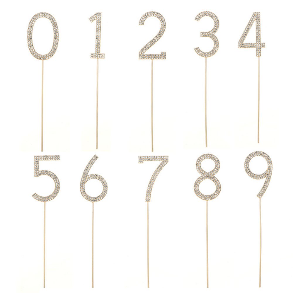 Number 0-9 Happy Birthday Cake Toppers Bling Rhinestone Cake Decorations Metal Alloy Large Number Cupcake Toppers Glitter Party