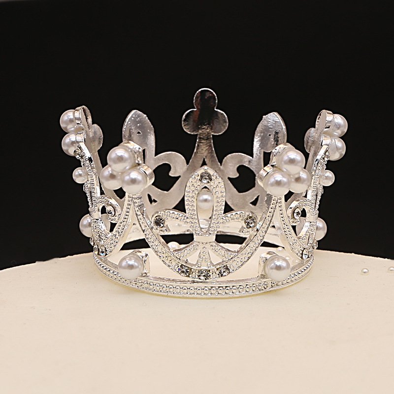 Hot cheap birthday crown cake decoration flowers dress up bridal jewelry children round crown alloy pops head ornament