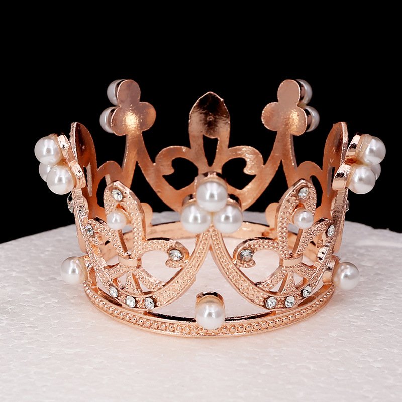 Hot cheap birthday crown cake decoration flowers dress up bridal jewelry children round crown alloy pops head ornament