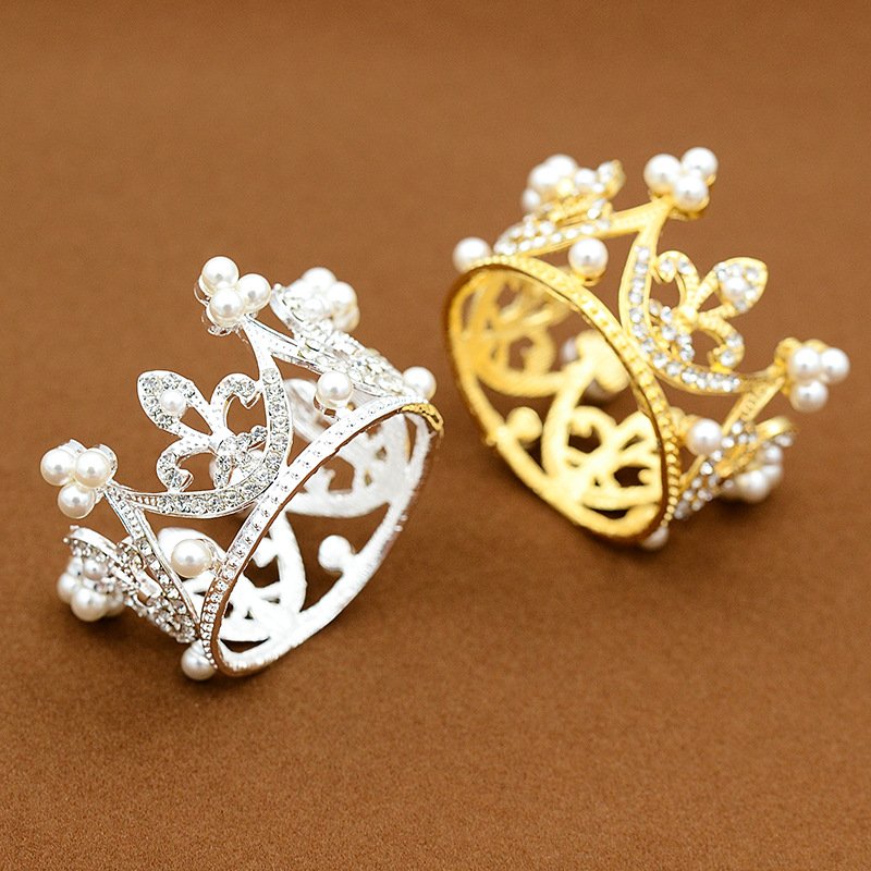 Hot cheap birthday crown cake decoration flowers dress up bridal jewelry children round crown alloy pops head ornament