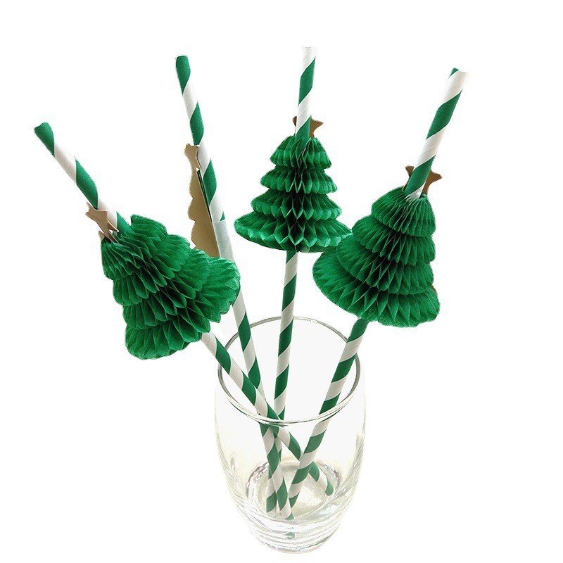 Ychon happy new year Christmas tree straws handmade cake toppers for Xmas celebration