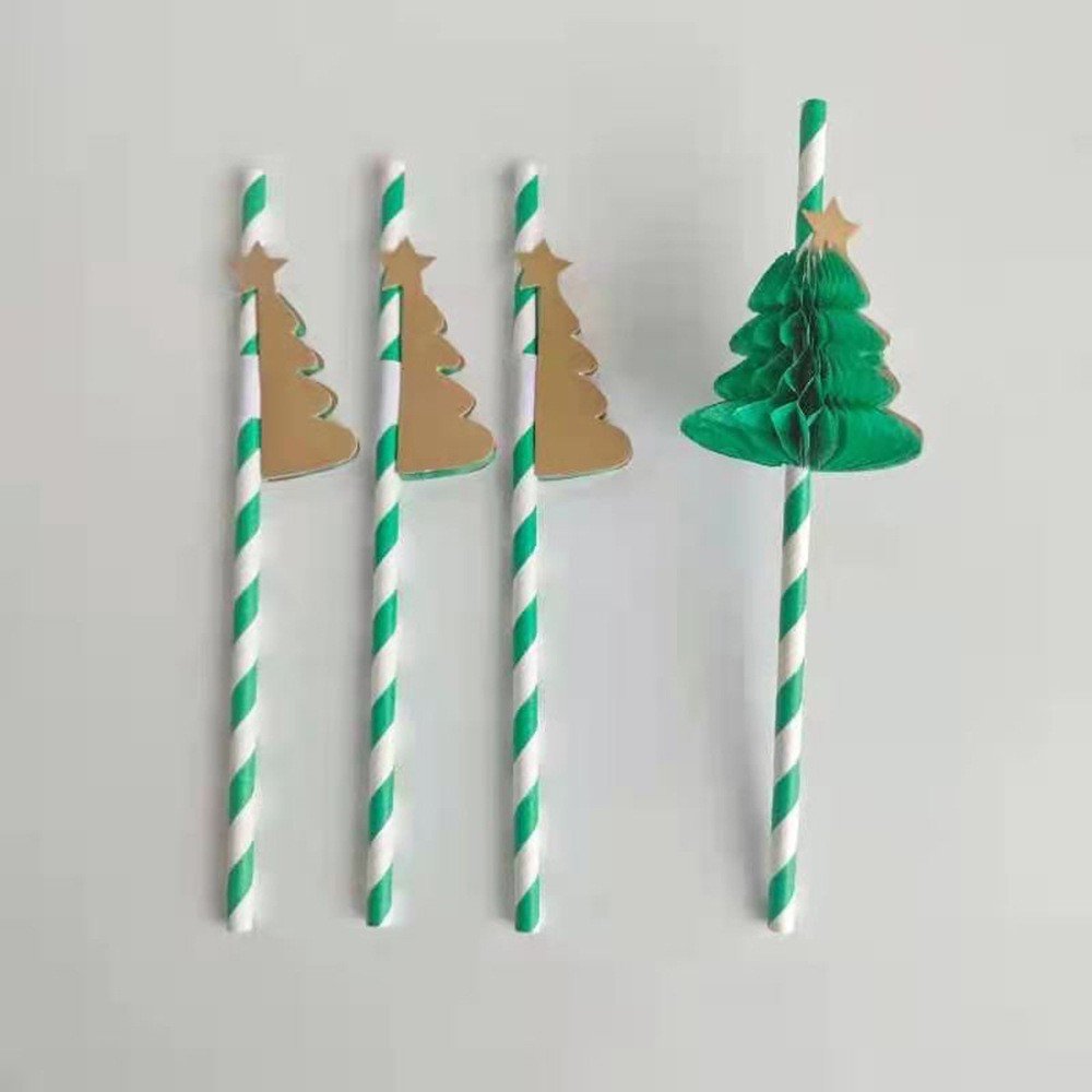 Ychon happy new year Christmas tree straws handmade cake toppers for Xmas celebration