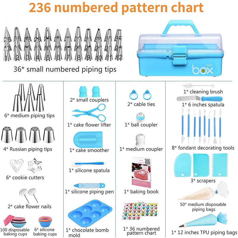 OEM & ODM 236 PCS Set Cake Decorating Supplies Wholesale Cake Decorations Baking Kit Customized Cake Decoration Tools