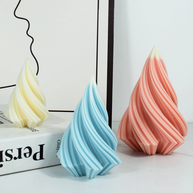 3d Rotating Cone Shape Candle Molds Geometry Artistic Abstraction Stripe Candle Silicone Mould Scented Resin Wax Candle Mold