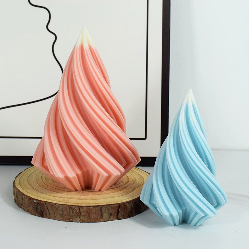 3d Rotating Cone Shape Candle Molds Geometry Artistic Abstraction Stripe Candle Silicone Mould Scented Resin Wax Candle Mold
