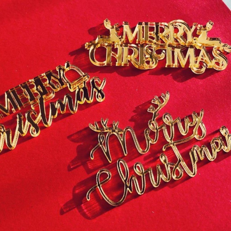 Gold Christmas Cake Decoration Acrylic Merry Christmas Deer Cake Topper Baking Cake Dessert Decoration