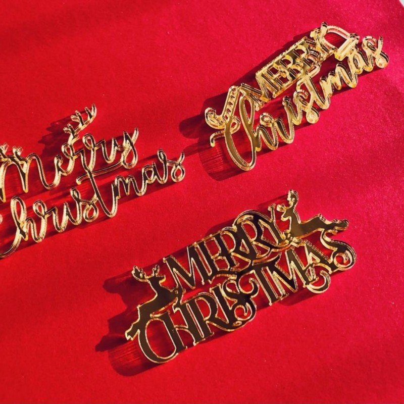 Gold Christmas Cake Decoration Acrylic Merry Christmas Deer Cake Topper Baking Cake Dessert Decoration
