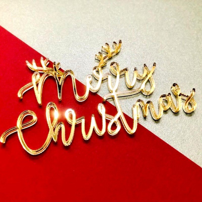 Gold Christmas Cake Decoration Acrylic Merry Christmas Deer Cake Topper Baking Cake Dessert Decoration