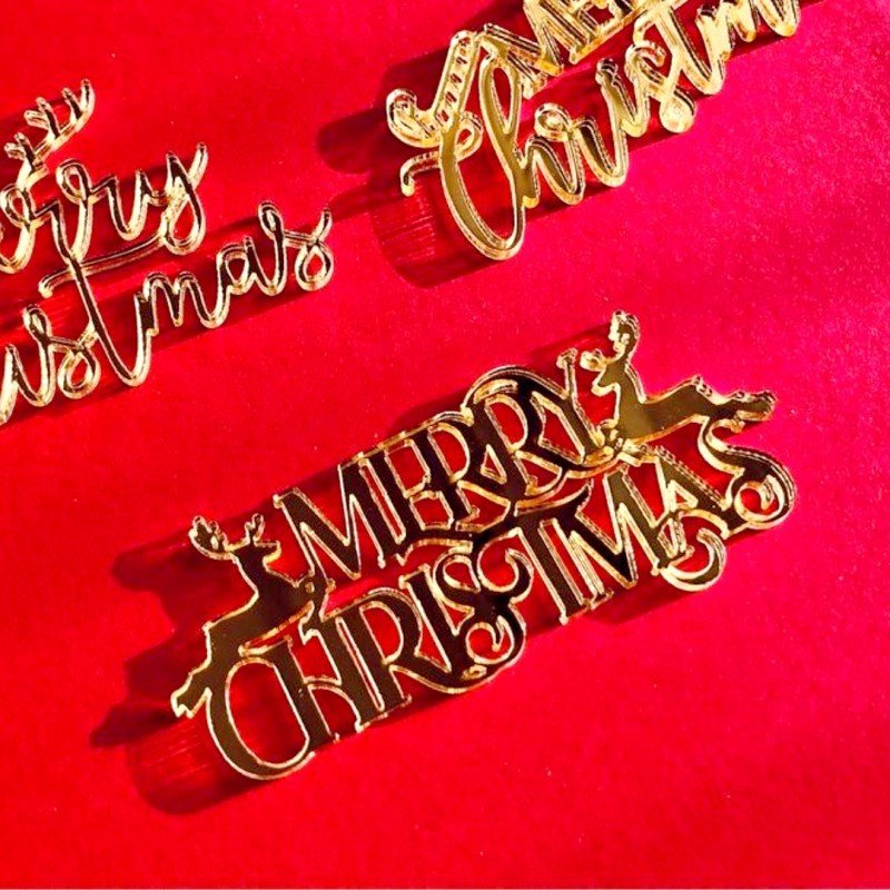 Gold Christmas Cake Decoration Acrylic Merry Christmas Deer Cake Topper Baking Cake Dessert Decoration