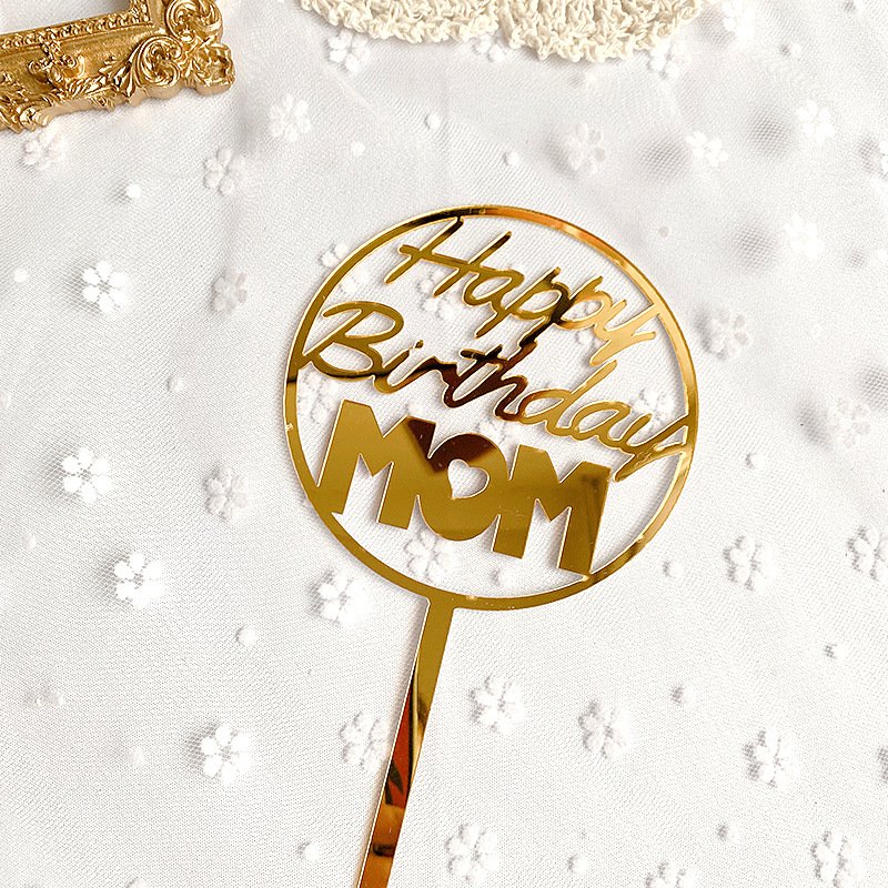 1pc Gold Acrylic Cake Decorating Topper Happy Birthday MOM Happy Birthday DAD Cake Plugin Mother Birthday Party Cake Accessories