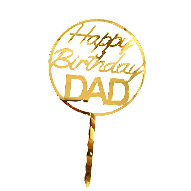 1pc Gold Acrylic Cake Decorating Topper Happy Birthday MOM Happy Birthday DAD Cake Plugin Mother Birthday Party Cake Accessories