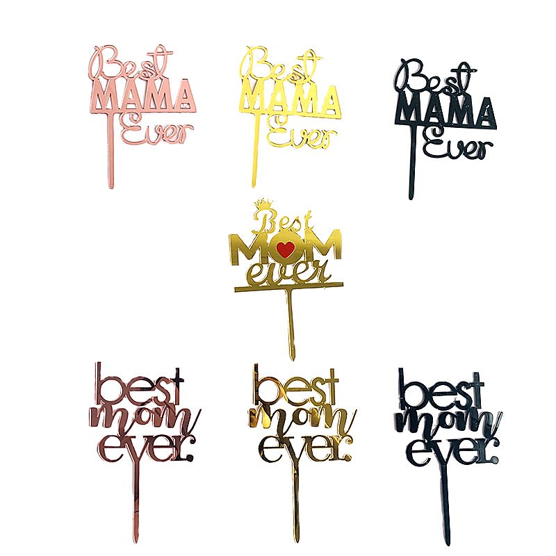 1pc Gold Acrylic Cake Decorating Topper Happy Birthday MOM Happy Birthday DAD Cake Plugin Mother Birthday Party Cake Accessories