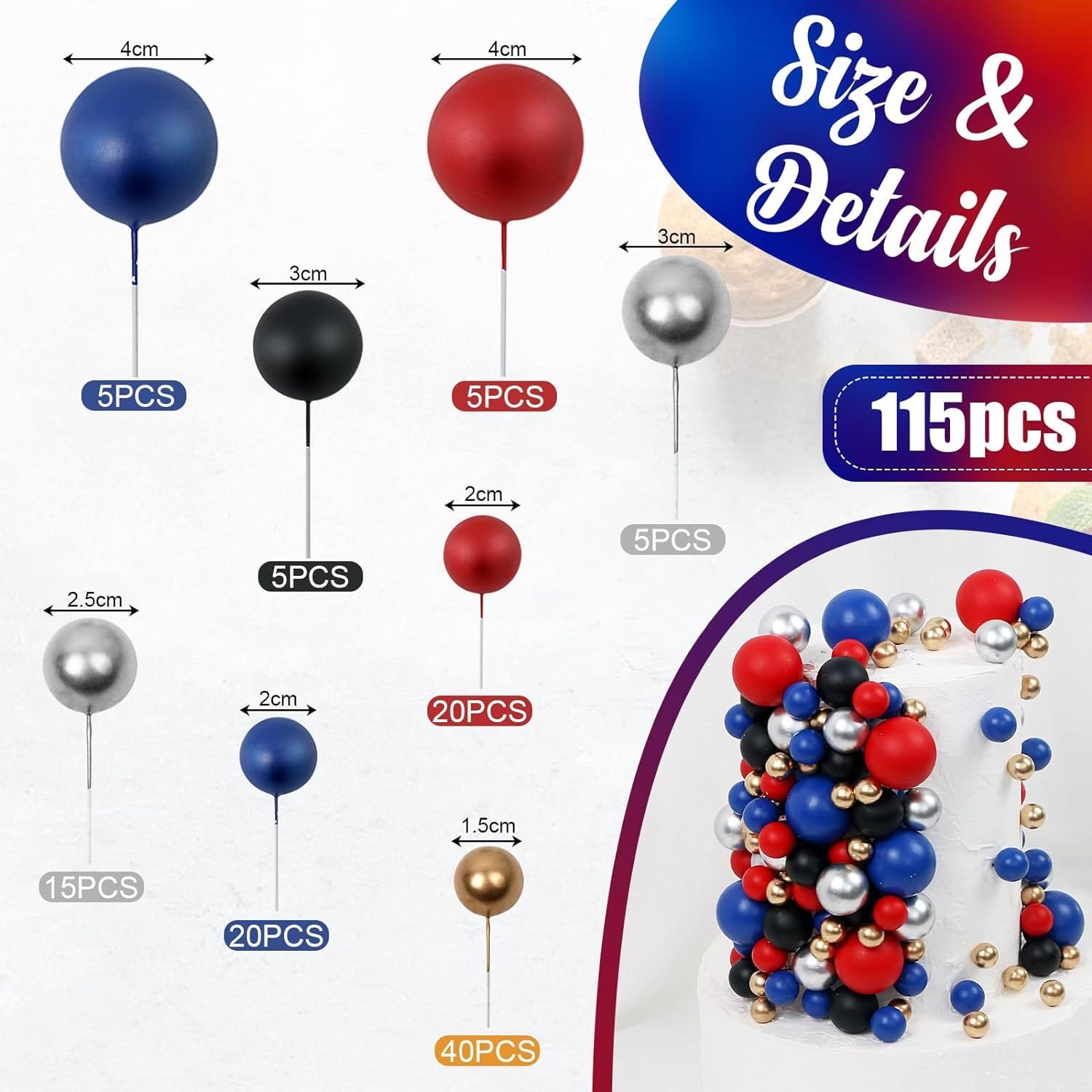 topic set cake ball decoration Dark blue black Red gold Mixed DIY Cake Insert Toppers for Birthday Party Wedding