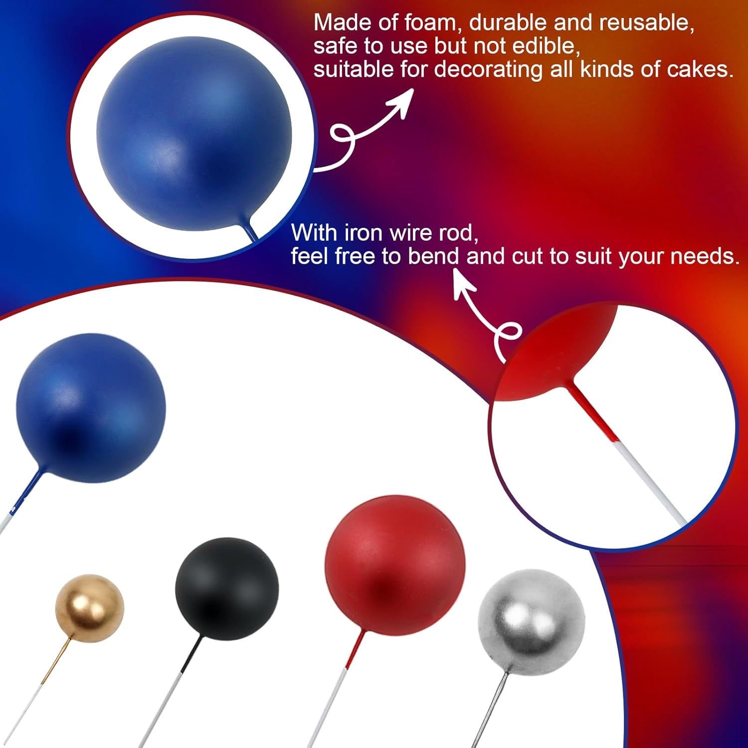 topic set cake ball decoration Dark blue black Red gold Mixed DIY Cake Insert Toppers for Birthday Party Wedding