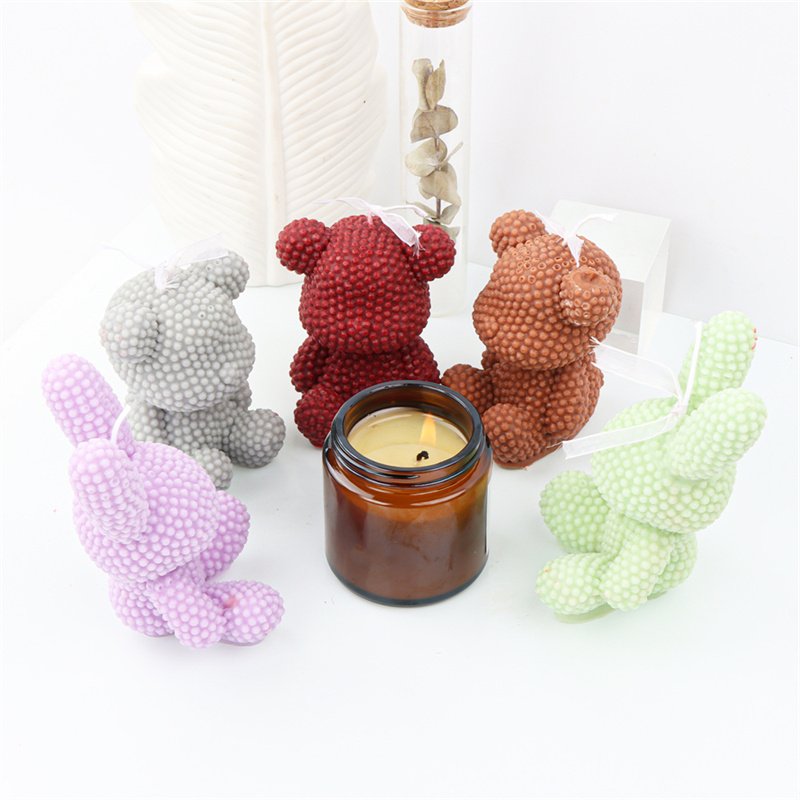 3D Beaded Bear Candle Mold Diy Pearl Rabbit Scented Candle Plaster Easter Bunny Aesthetic Cake Decoration for Easter Gifts
