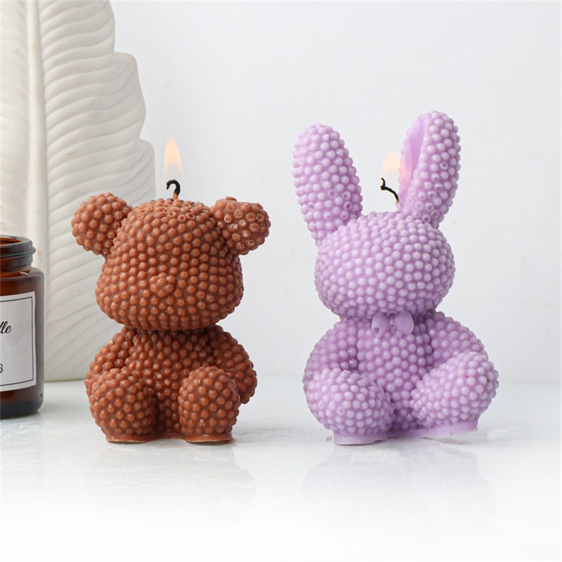 3D Beaded Bear Candle Mold Diy Pearl Rabbit Scented Candle Plaster Easter Bunny Aesthetic Cake Decoration for Easter Gifts