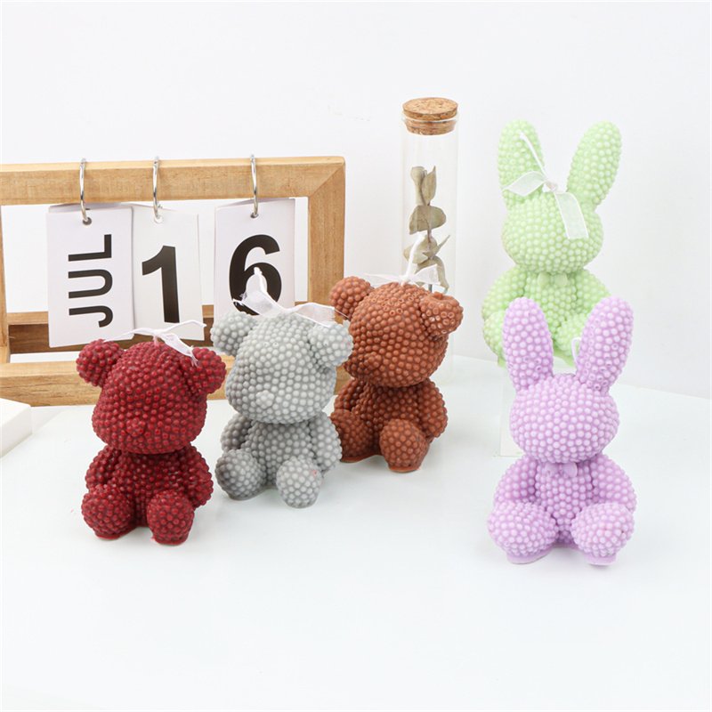 3D Beaded Bear Candle Mold Diy Pearl Rabbit Scented Candle Plaster Easter Bunny Aesthetic Cake Decoration for Easter Gifts