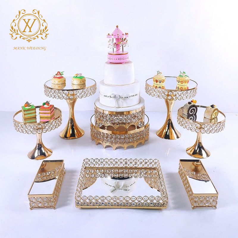 9pcs/set Dessert Table Display Gold Silver Cake Stand Set for Hot Wedding Party Decoration Metal Crystal Wedding Cake Stand