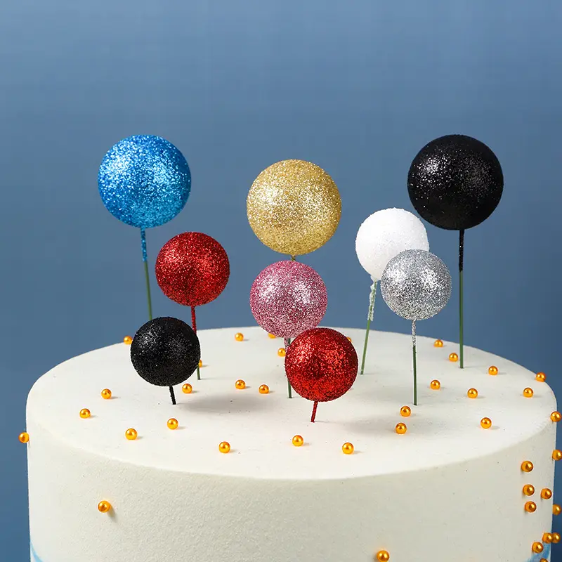 Glitter Foam Balls Happy Birthday Cake Decoration Happy Birthday Cake Topper Faux Ball for Birthday Cake Decoration
