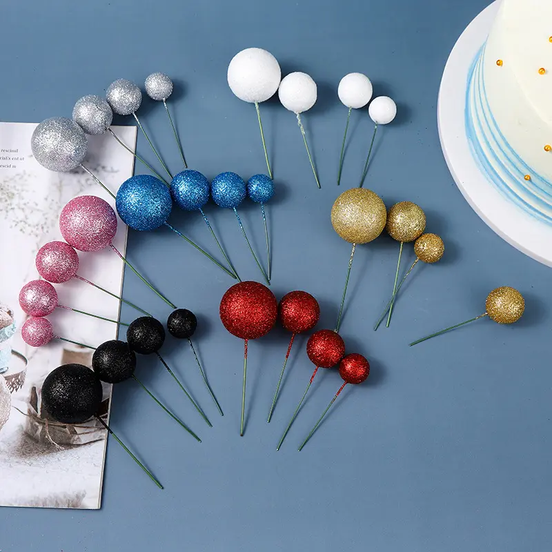 Glitter Foam Balls Happy Birthday Cake Decoration Happy Birthday Cake Topper Faux Ball for Birthday Cake Decoration