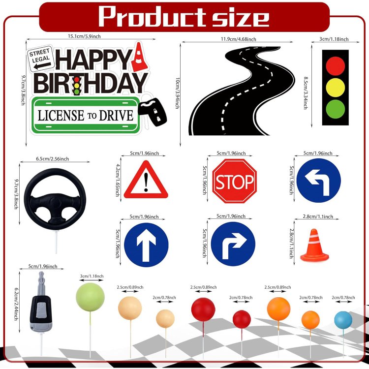 Driver License Cake Topper New Driver Cake Decorations for 16th 17th Birthday and Road Signs Theme Party Supplies