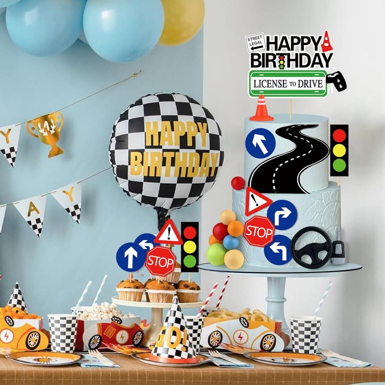 Driver License Cake Topper New Driver Cake Decorations for 16th 17th Birthday and Road Signs Theme Party Supplies