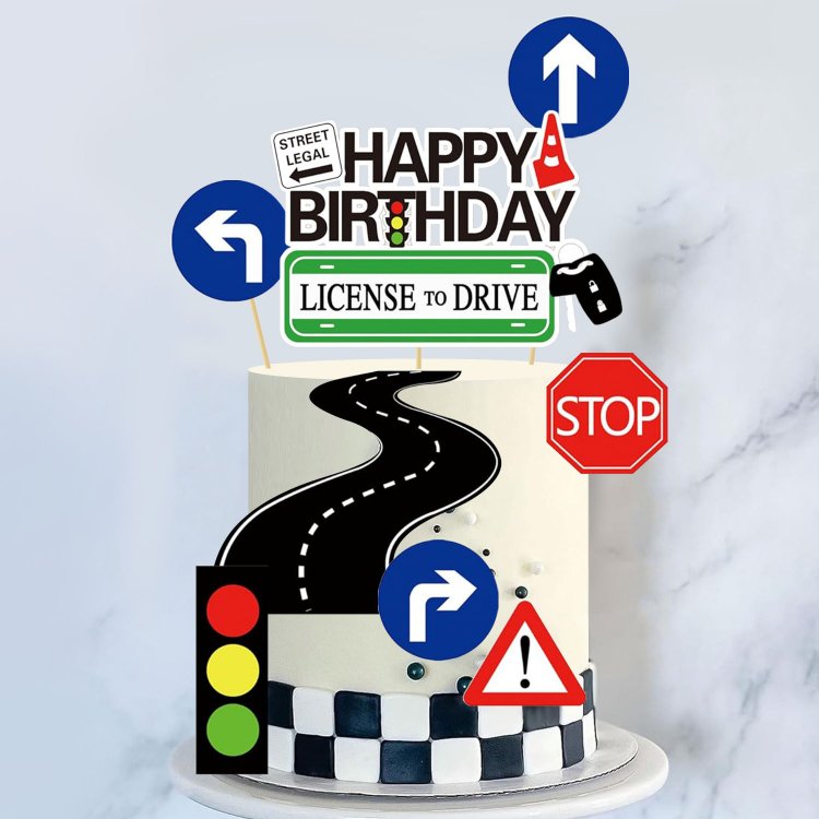Driver License Cake Topper New Driver Cake Decorations for 16th 17th Birthday and Road Signs Theme Party Supplies