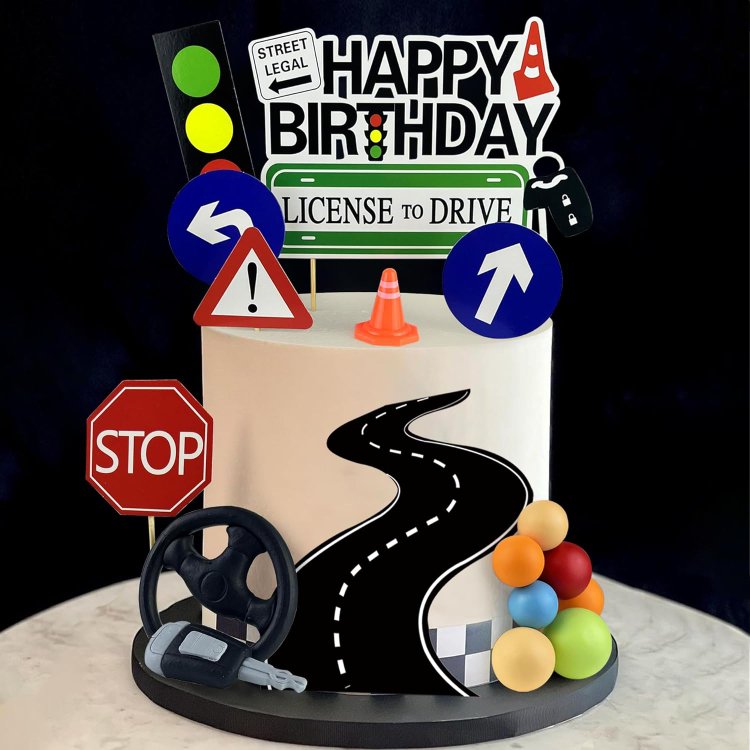 Driver License Cake Topper New Driver Cake Decorations for 16th 17th Birthday and Road Signs Theme Party Supplies