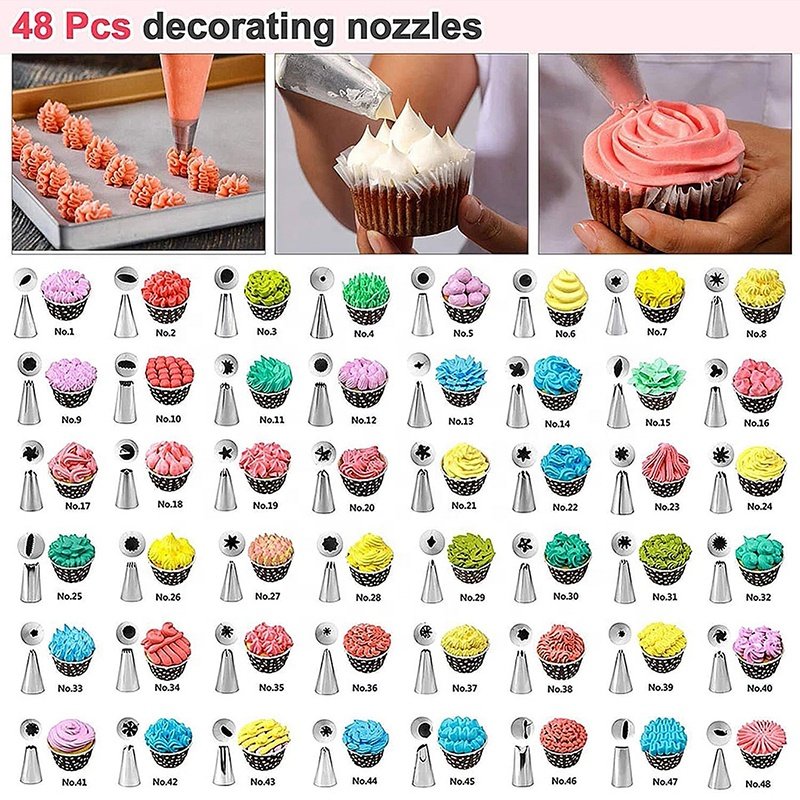 YABEICHU 50pcs/set stainless steel cake piping nozzle and pastry bag cream decoration baking tools