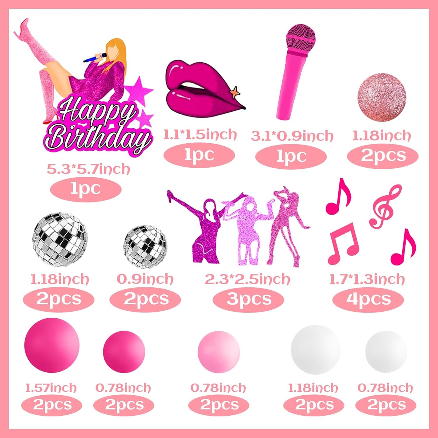 Music Cake Toppers Pink Girl Birthday Cake Topper and Disco cake topper for Music Birthday Party Decorations Supplies