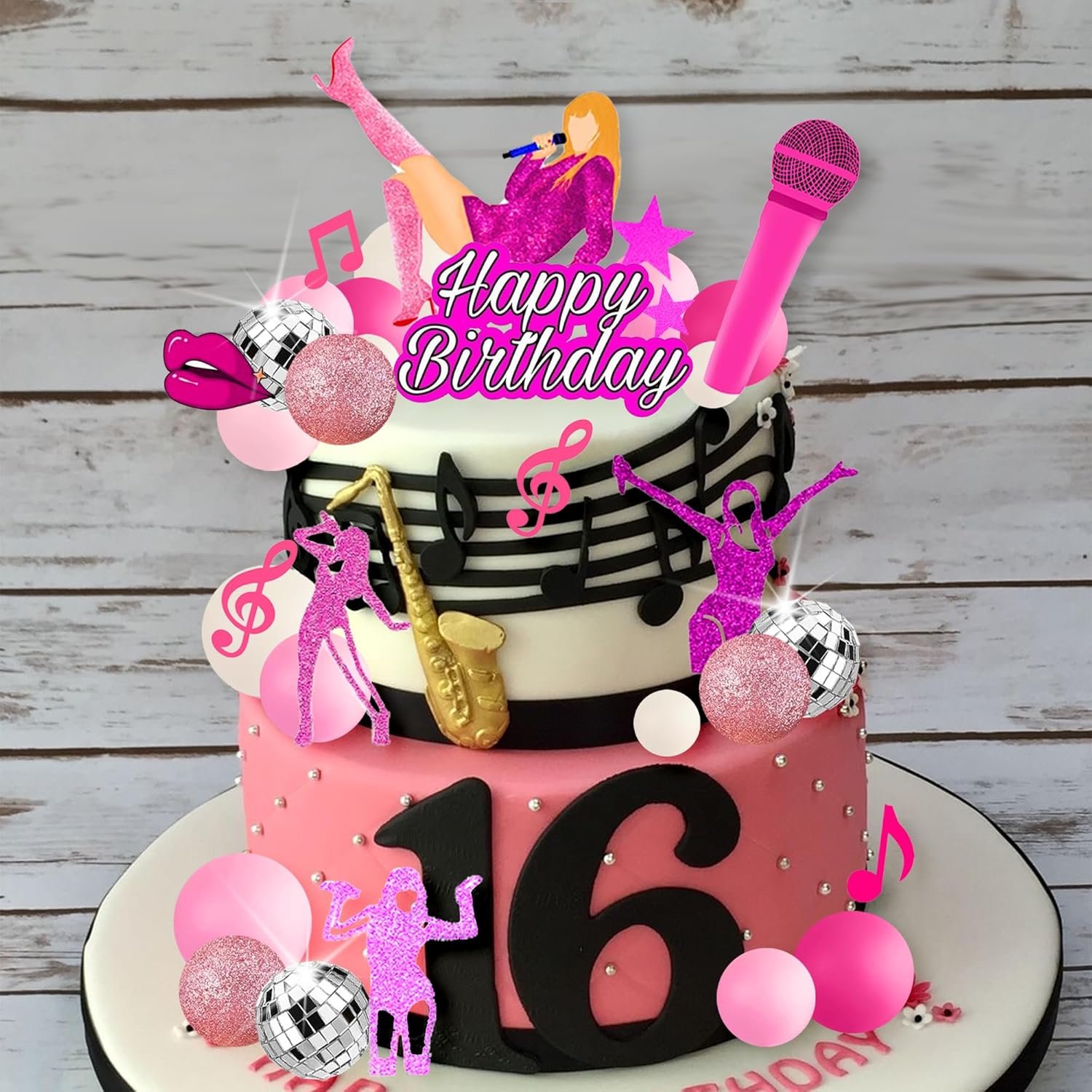 Music Cake Toppers Pink Girl Birthday Cake Topper and Disco cake topper for Music Birthday Party Decorations Supplies