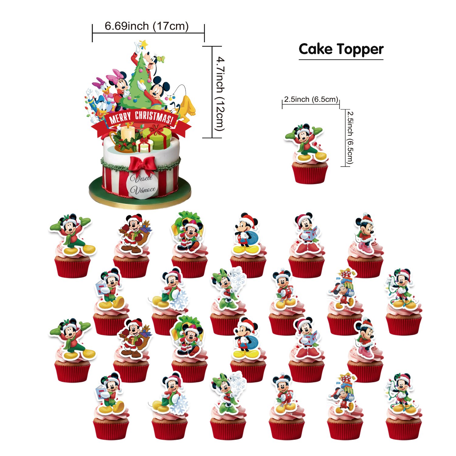 Christmas Decoration Christmas Mickey 2024 Included Merry Christmas Banner Santa Claus Balloons Cake Toppers Decoration For Kids