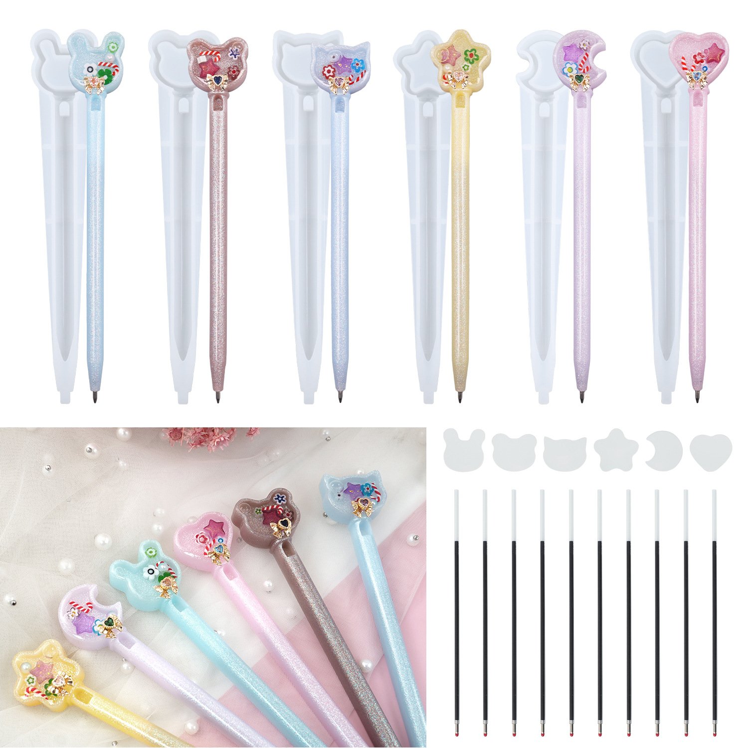 Creative Pen Silicone Mold Diy Resin Epoxy Ballpoint Pen Homemade Stationery Office Supplies