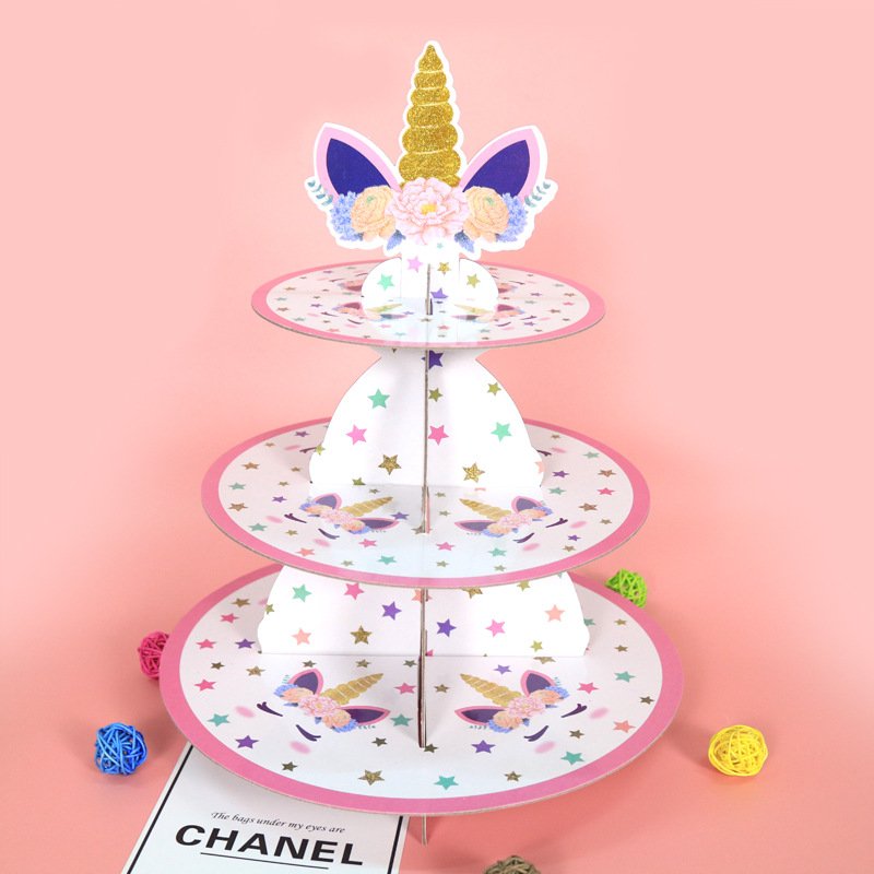 3 Layer Cake Stand Unicorn Mermaid Paper Wedding Birthday Children Party Supplies Disposable Cardboard Cake Stand Display Stand