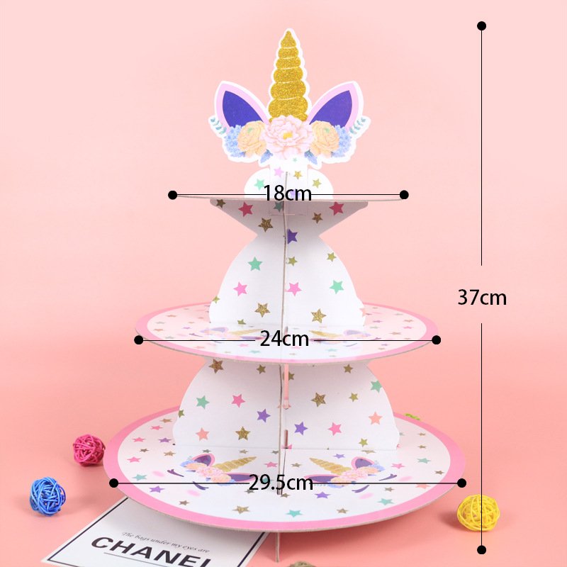 3 Layer Cake Stand Unicorn Mermaid Paper Wedding Birthday Children Party Supplies Disposable Cardboard Cake Stand Display Stand