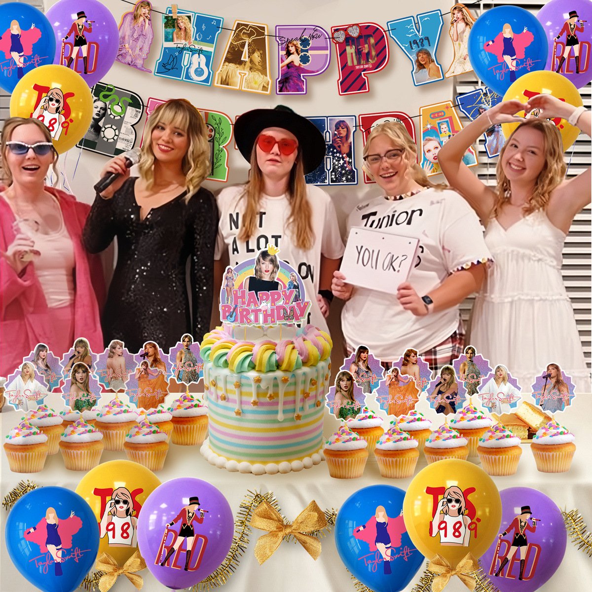 Taylor-Swlft Birthday Party Decoration Balloon Banner Cake Topper Birthday Photoshop Backdrop Singer Party Supplies Baby Shower