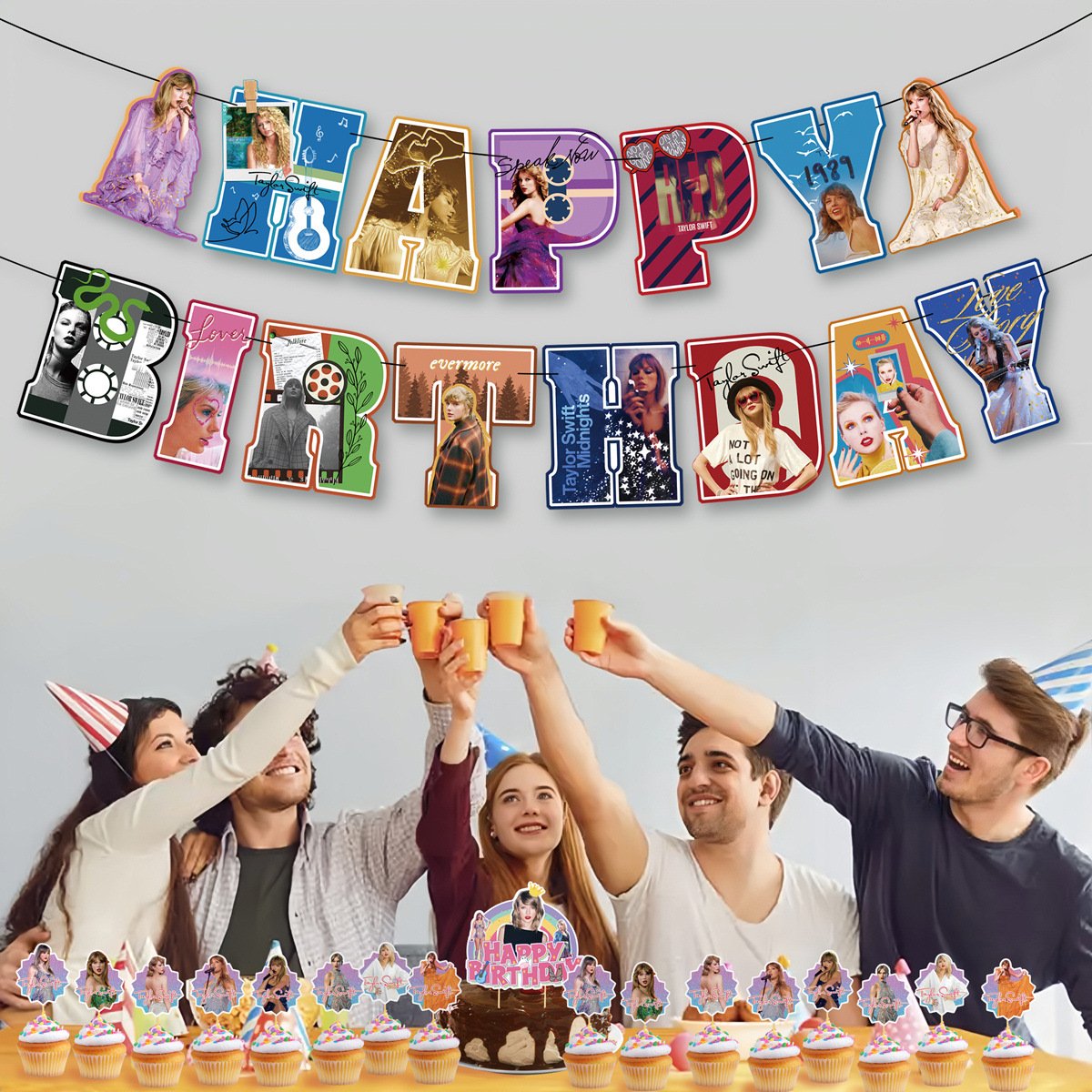 Taylor-Swlft Birthday Party Decoration Balloon Banner Cake Topper Birthday Photoshop Backdrop Singer Party Supplies Baby Shower