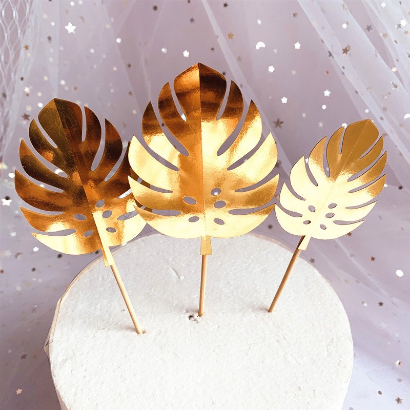 Glitter Green Shiny Gold Paper Turtle Back Leaf Cake Decorating Insert for Baking Cake Decorating
