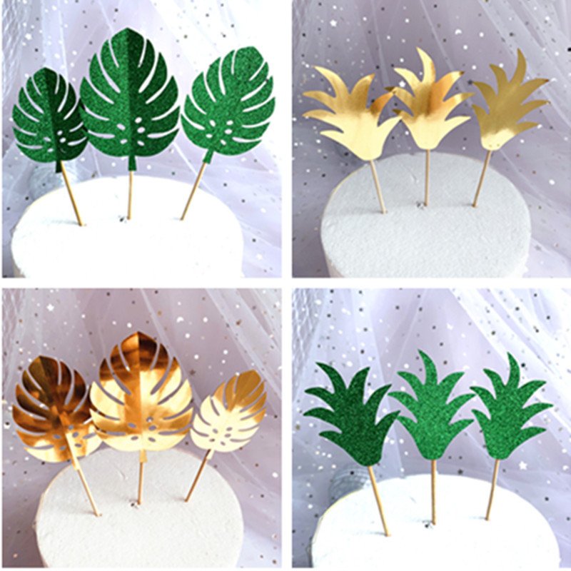 Glitter Green Shiny Gold Paper Turtle Back Leaf Cake Decorating Insert for Baking Cake Decorating