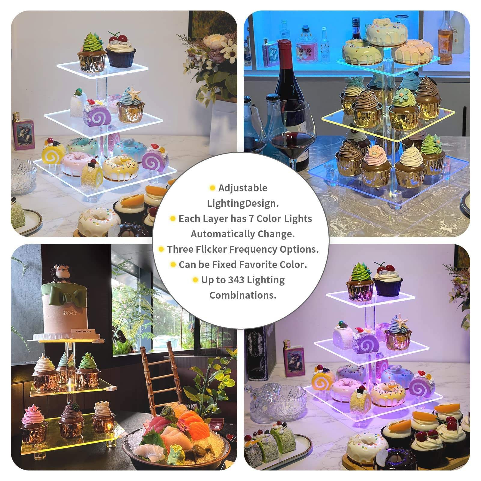 Clear Acrylic Cupcake Display Stand 4 tier tray Festive and Party Supplies led lighting decor dessert display Cake tool