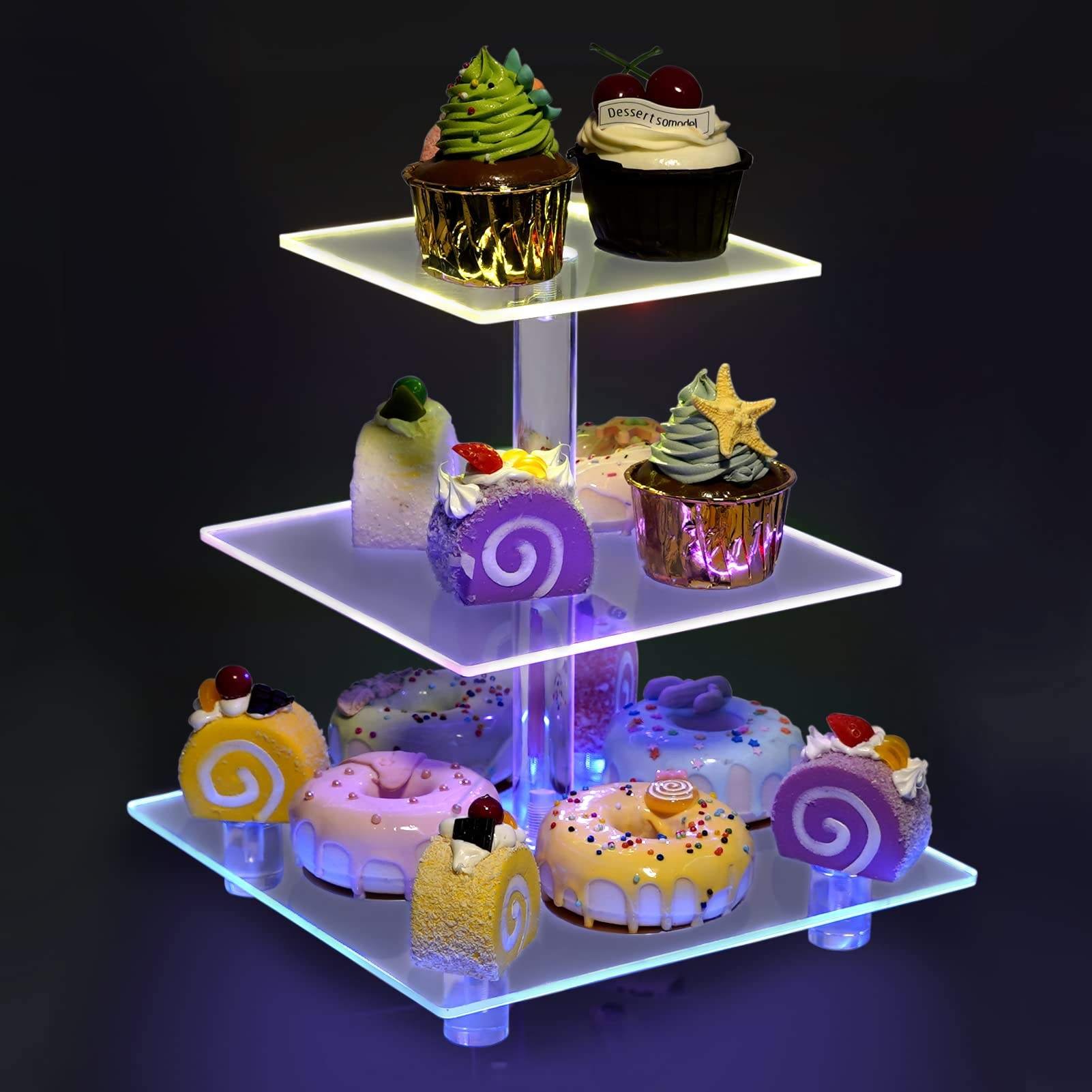 Clear Acrylic Cupcake Display Stand 4 tier tray Festive and Party Supplies led lighting decor dessert display Cake tool
