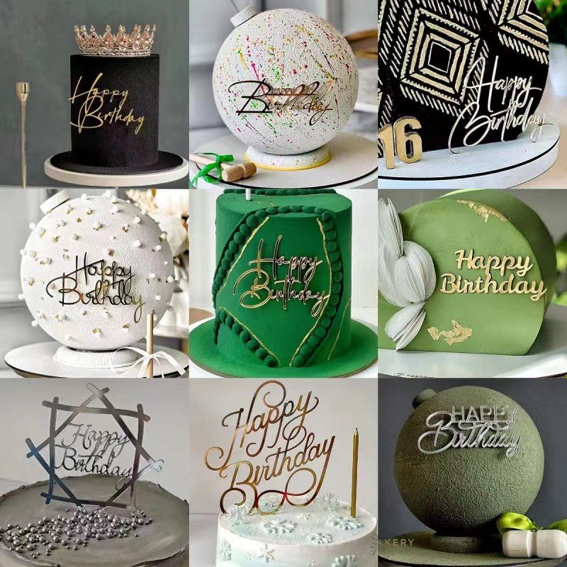 New design Gold Acrylic Cake Decorations Baking Decorating Supplies For Side of Cake Use Happy Birthday Acrylic Cake Topper